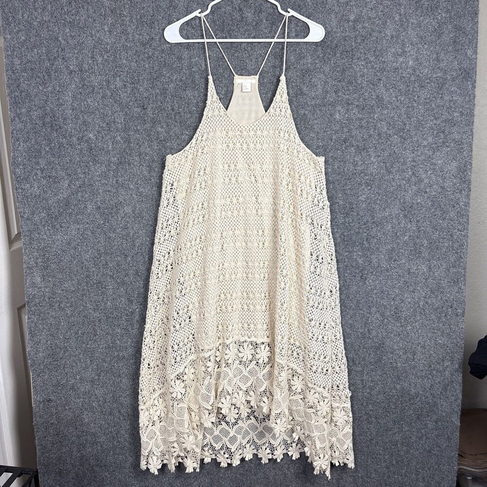 H&M Dress Womens Size 12 Cream Crochet Boho Hippie Artsy Beach
